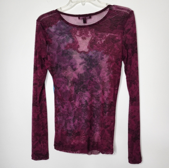 Express Y2K mesh long sleeved sheer printed top - Picture 10 of 11